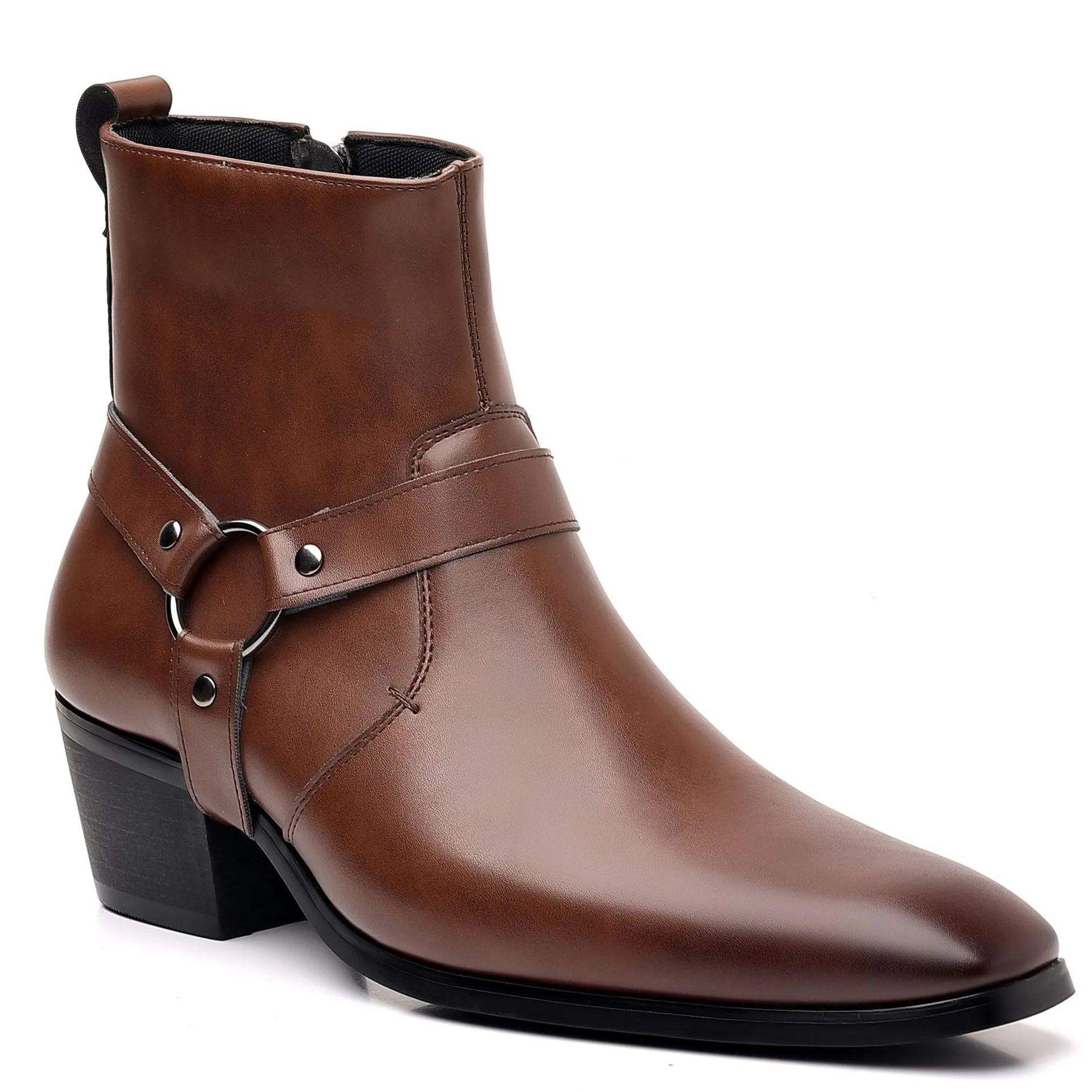 Wild Trend chain boot for men and women, rivet detailing, square toe, high heel 6-8cm, black colour