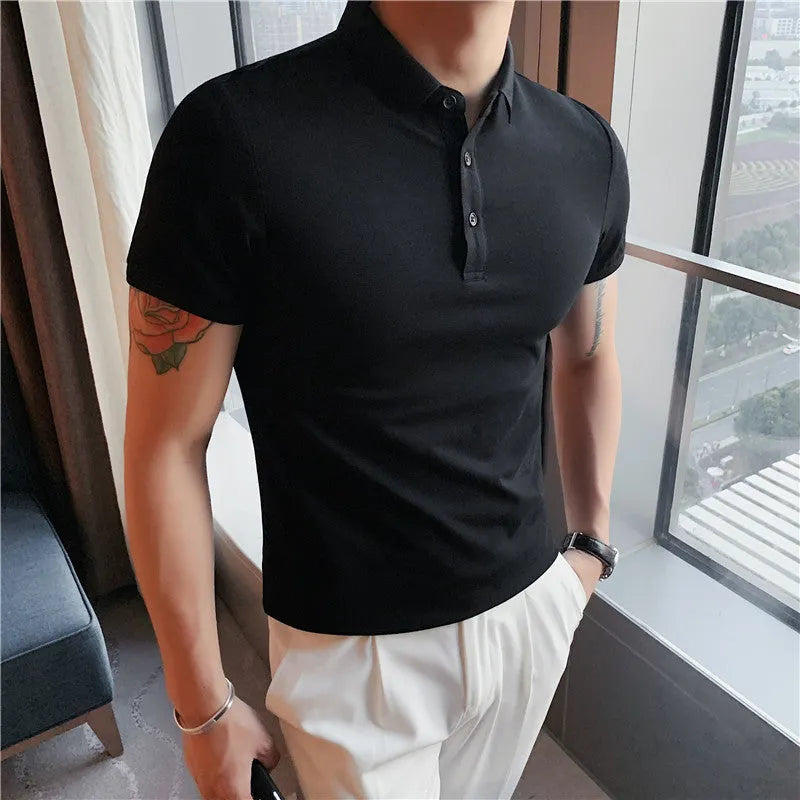 Solid colour polo shirt with lapel collar and short sleeves in cotton blend, summer colour options