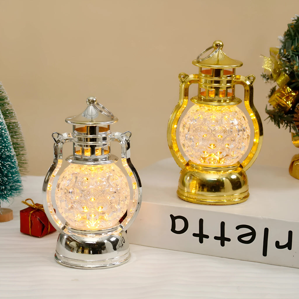 Creative retro small oil lamp LED night lamp in gold electroplated finish, PP material, 14.5x8.5cm