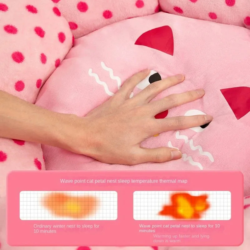 Pink dot fabric cat nest with cushion, suitable for cats up to 20 pounds, 45cm or 65cm diameter