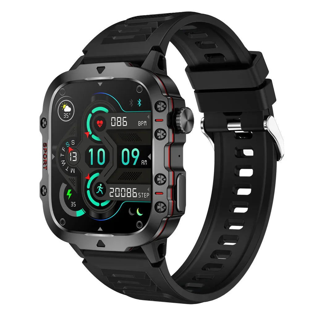 QX11 smartwatch in black or khaki with zinc alloy case, showing TFT screen displaying health data.