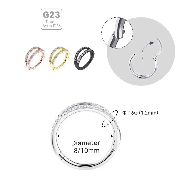 Titanium alloy lip nose ring jewellery with diamond treatment in gold or steel colour options