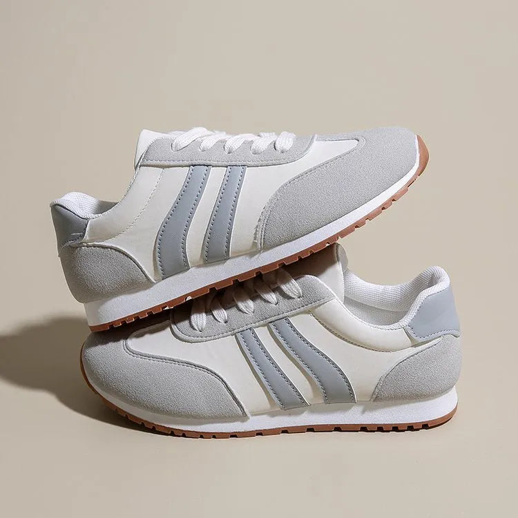 Blue and grey Cortez stripes casual shoes with round toe and flat rubber sole
