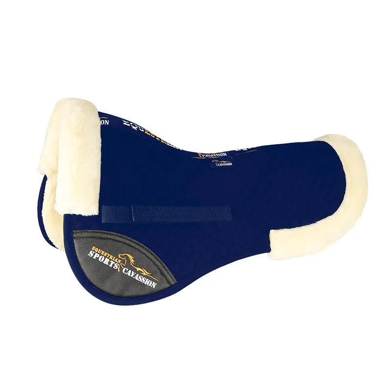 Wool riding saddle pad for equestrian and cycling waist protection in black colour.