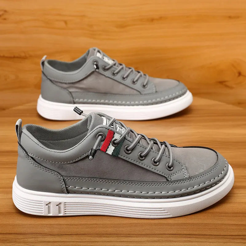 Casual men's high-top sneakers with PU upper and PVC sole, available in black, gray, and green.
