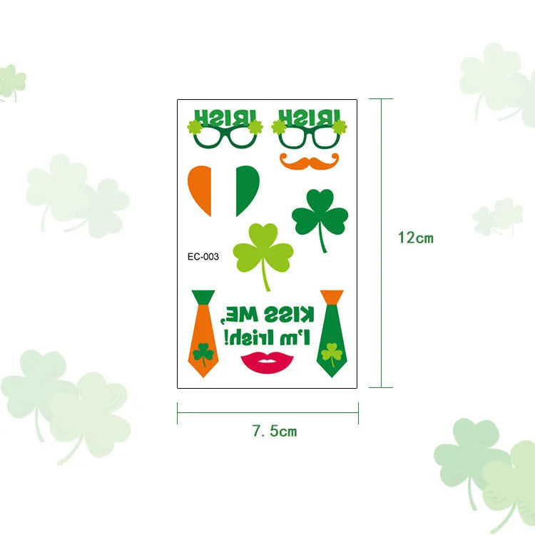 Children's temporary tattoo sticker with Irish festival flag and St Patrick's Day clover design