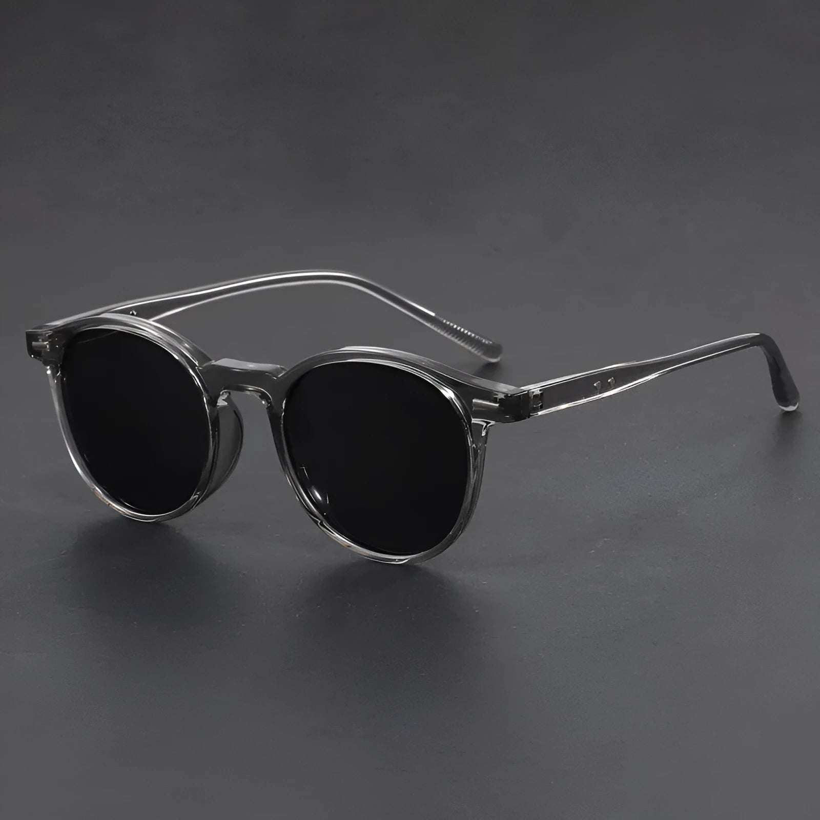 Ultra-light round frame retro sunglasses with polarised grey lenses in sand black colour