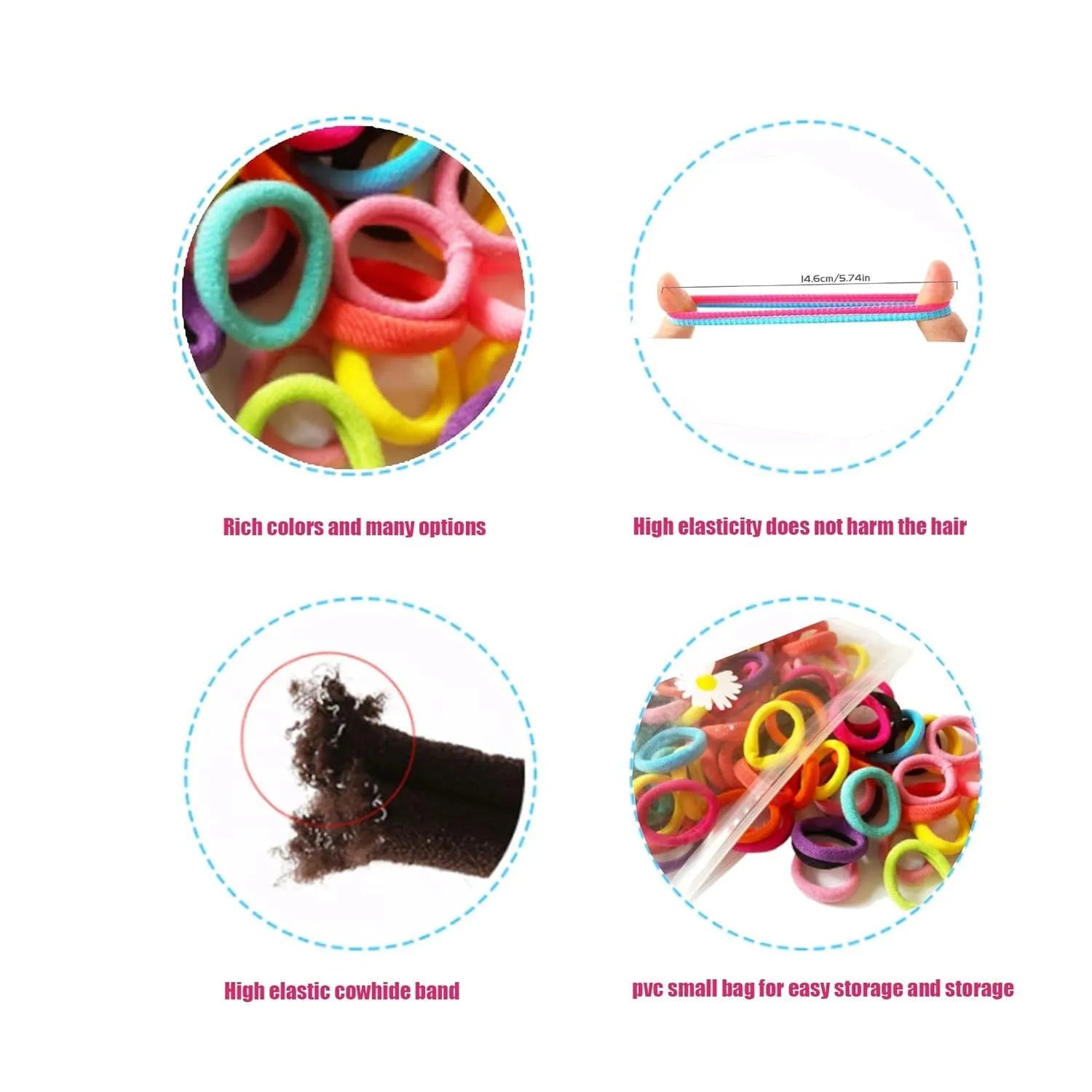 100 soft cotton baby hair ties in 10 colours in jar packaging