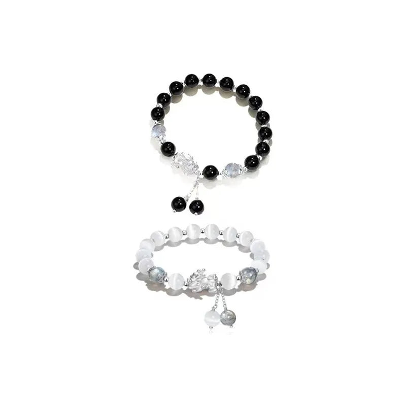 Natural black agate crystal bracelet 10mm wave shape couple style black agate gray