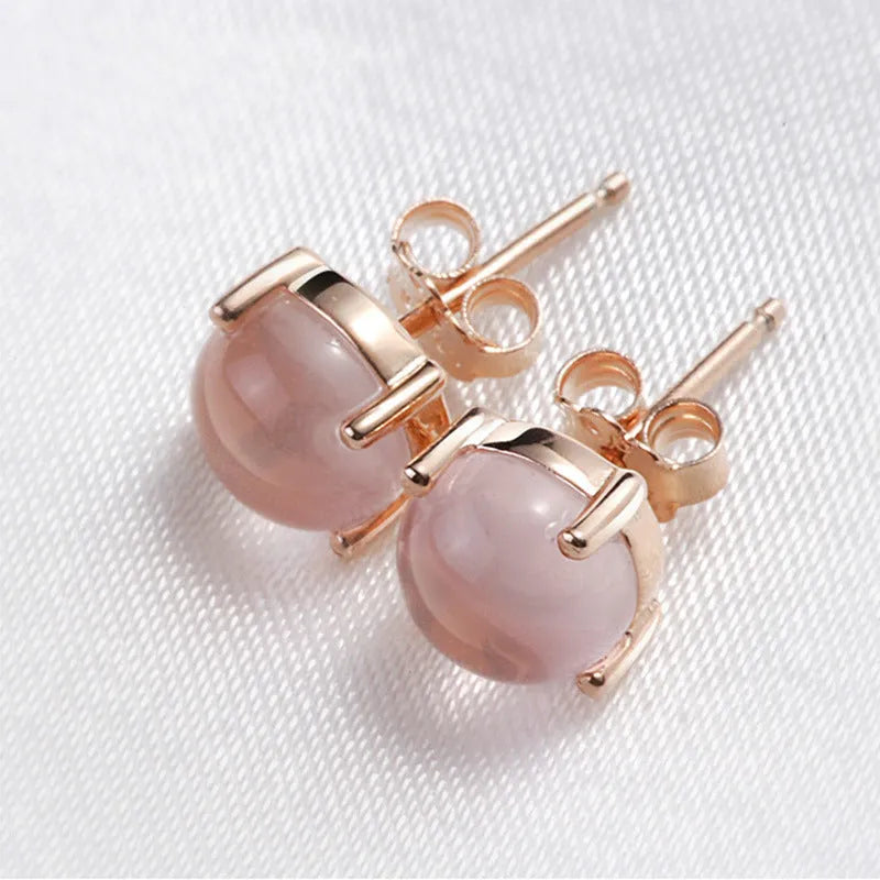 Women's rose gold drop shape stud earrings with crystal inlay Korean style
