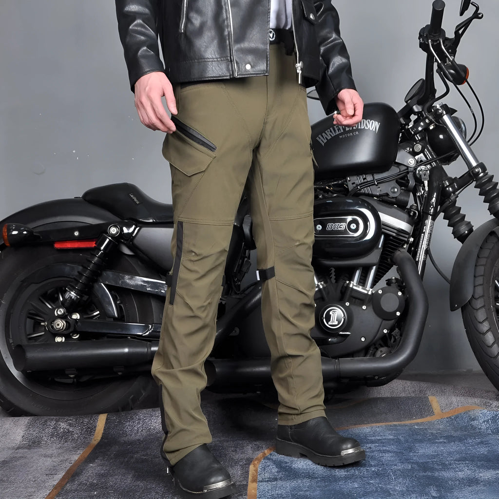 Motorcycle waterproof windproof trousers with protective gear set in black or green colour options