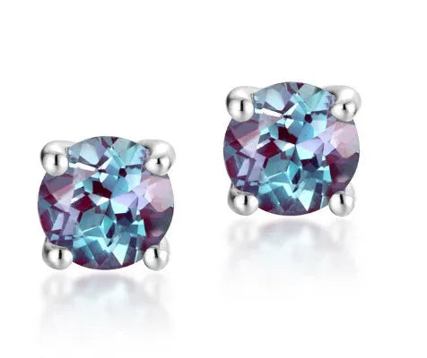 925 sterling silver ear studs with cultivated Alexandrite stones in round geometric shapes