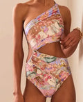 Women's rose gold patterned swimsuit made from polyester fibre, available in sizes S to XXXL
