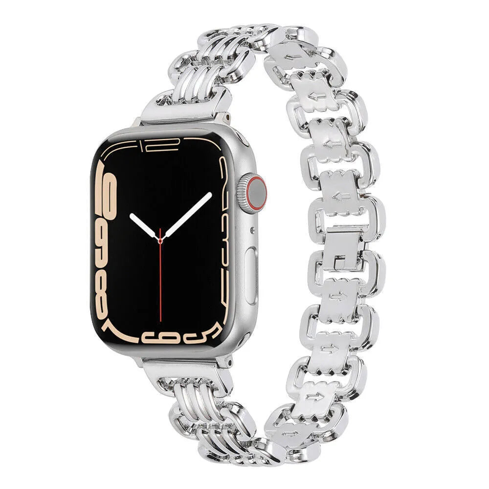 Alloy metal Apple Watch replacement bracelet in silver, black, gold, rose gold and starlight colours for 38mm to 49mm models