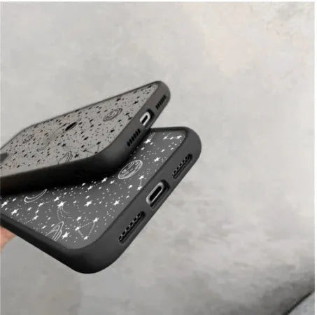 Star universe pattern black phone case for iPhone with skin sensation texture