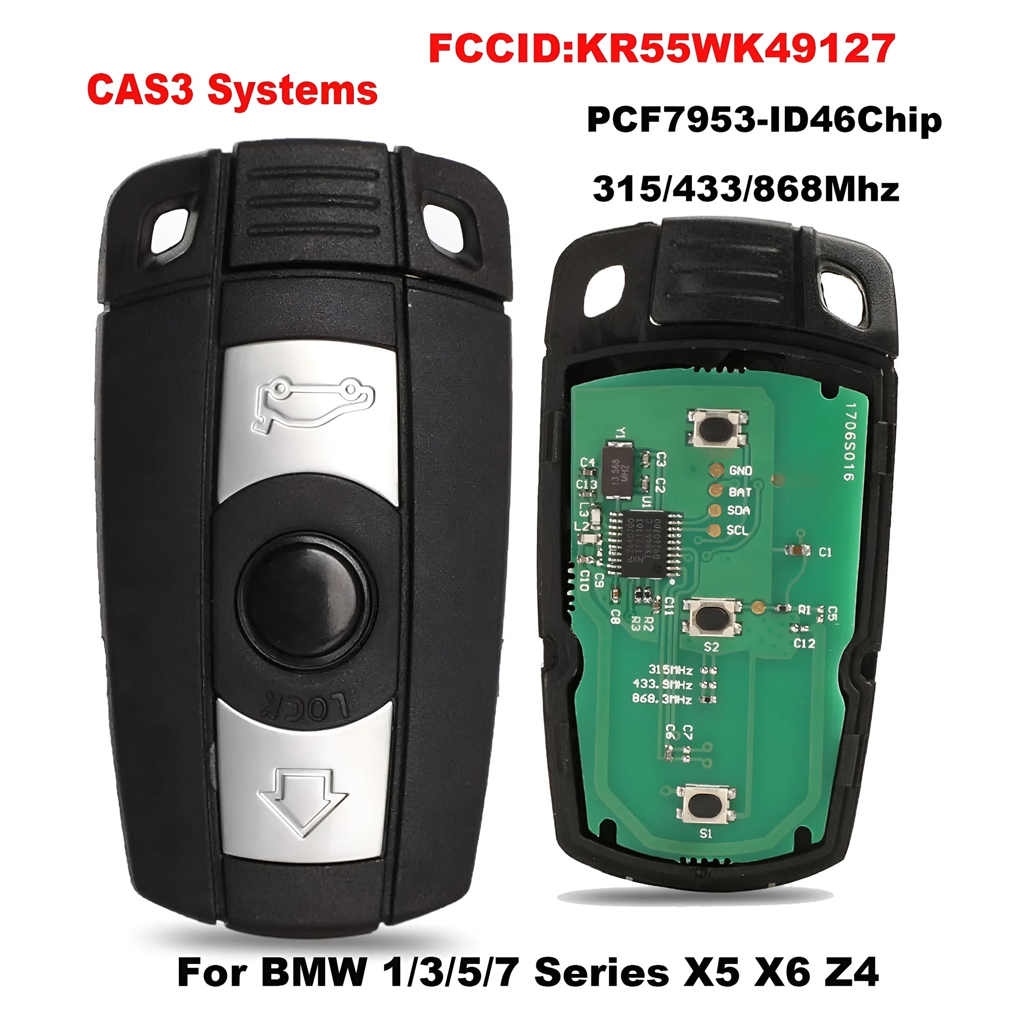 BMW HU92 semi-intelligent remote car key replacement with three-button design