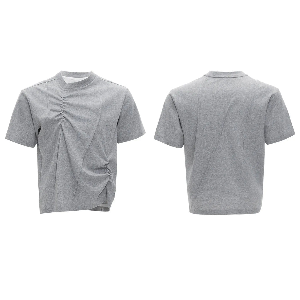 Men's loose cotton T-shirt with asymmetric stitching in black, grey or white colours