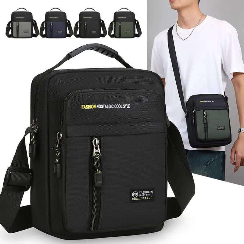 Men's casual nylon messenger bag in green colour with shoulder strap