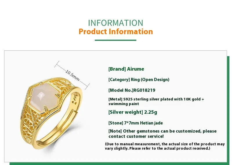 Silver hexagon geometric ring with 10k gold swimming paint finish and adjustable opening for women