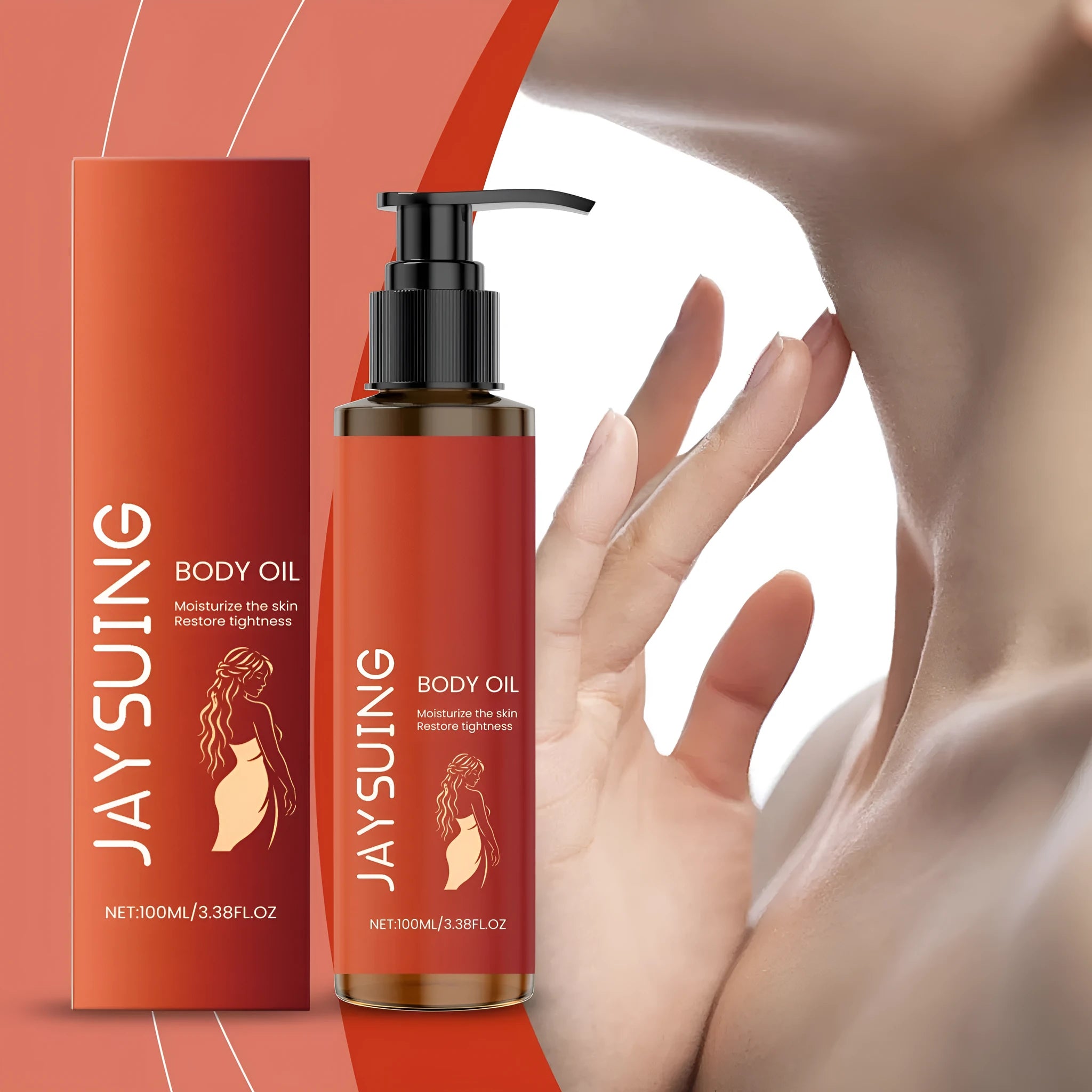 100ml body firming massage oil with vitamin E and rose oil in a white bottle