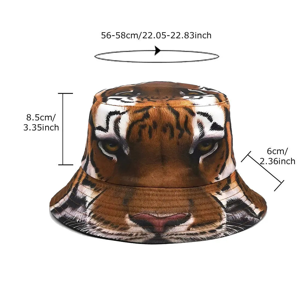 Tiger Pattern Bucket Hat European and American Outdoor Sun Protection Cap Khaki Tiger Black Tiger Dome Crown M 56-58cm Polyester Four Seasons Retro Style Unisex