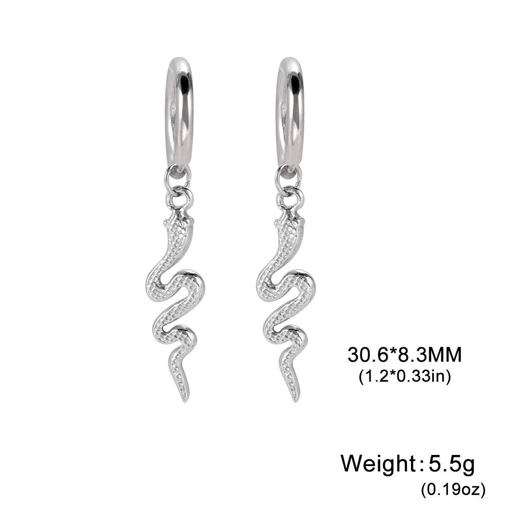 Gold plated stainless steel vintage snake-shaped clip earrings for women