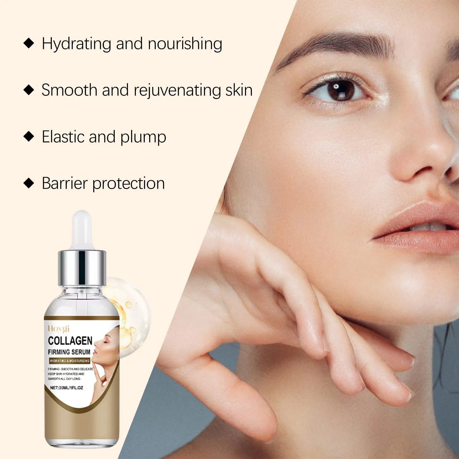 Collagen firming care solution 30ml bottle with hyaluronic acid, 2.8 x 2.8 x 10.3 cm