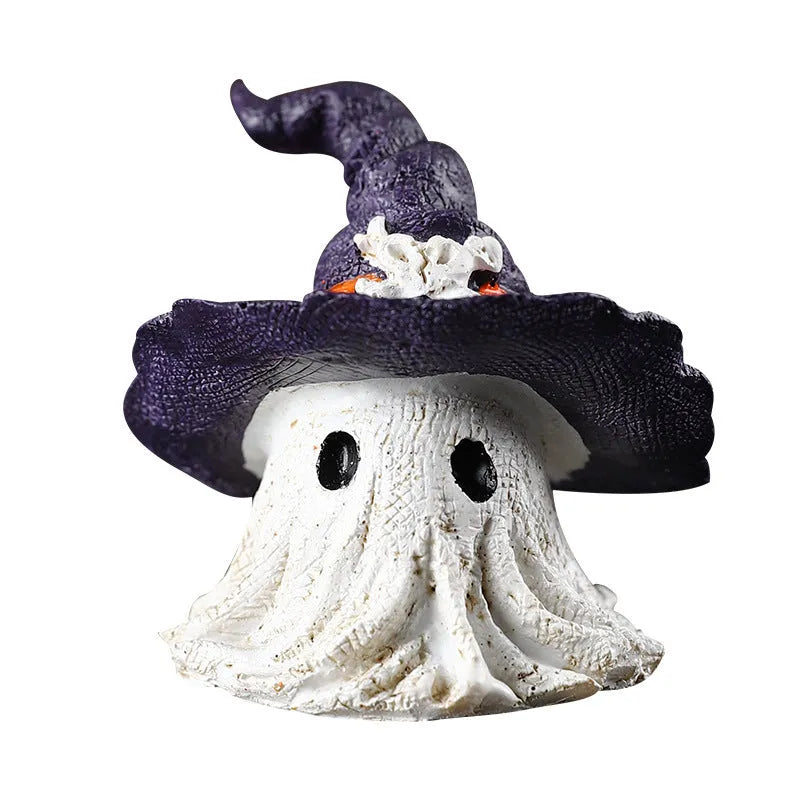 Resin wizard hat ghost Halloween ornament in black or purple for seasonal decoration