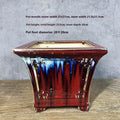 Ceramic flower pot 27cm with glaze change and ice crack finish, square shape for orchids