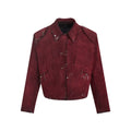 Men's thick quilted flocking decorative pin jacket coat in red with lapel collar loose fit