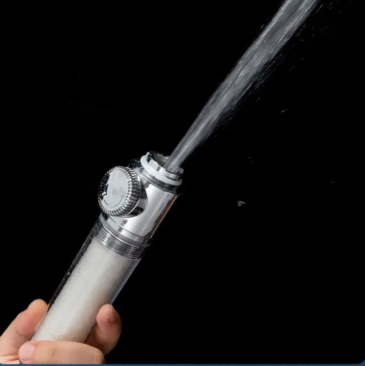 Pressurized turbo shower head with stainless steel panel and one-key stop button for water saving
