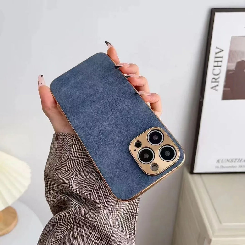 Leather texture TPU phone case for iPhone in grey, black, blue, and grey-green colours