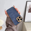 Leather texture TPU phone case for iPhone in grey, black, blue, and grey-green colours