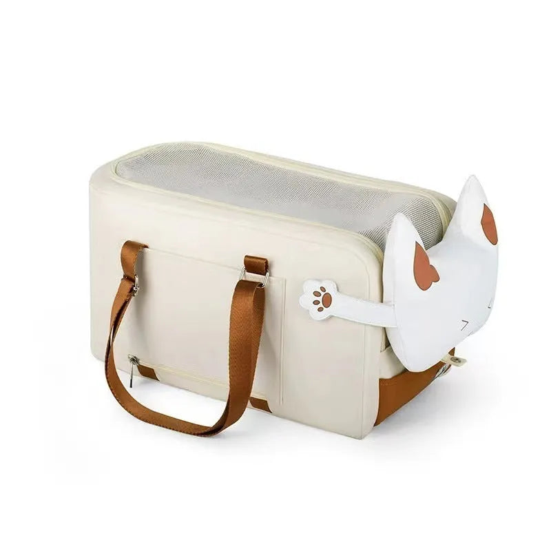 One-shoulder portable cat flight case in beige with EPE padding for pets under 15 kg