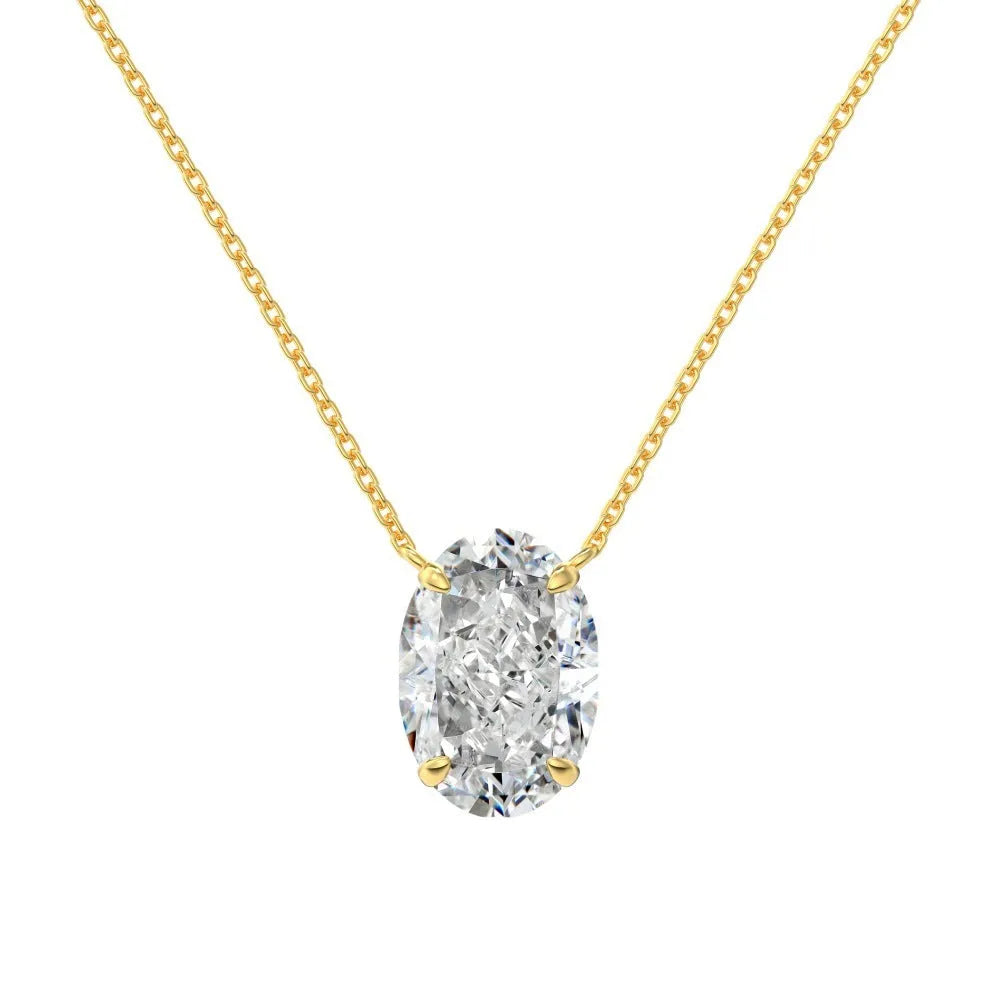 S925 sterling silver women's geometric oval pendant necklace in platinum finish, 9x13mm size