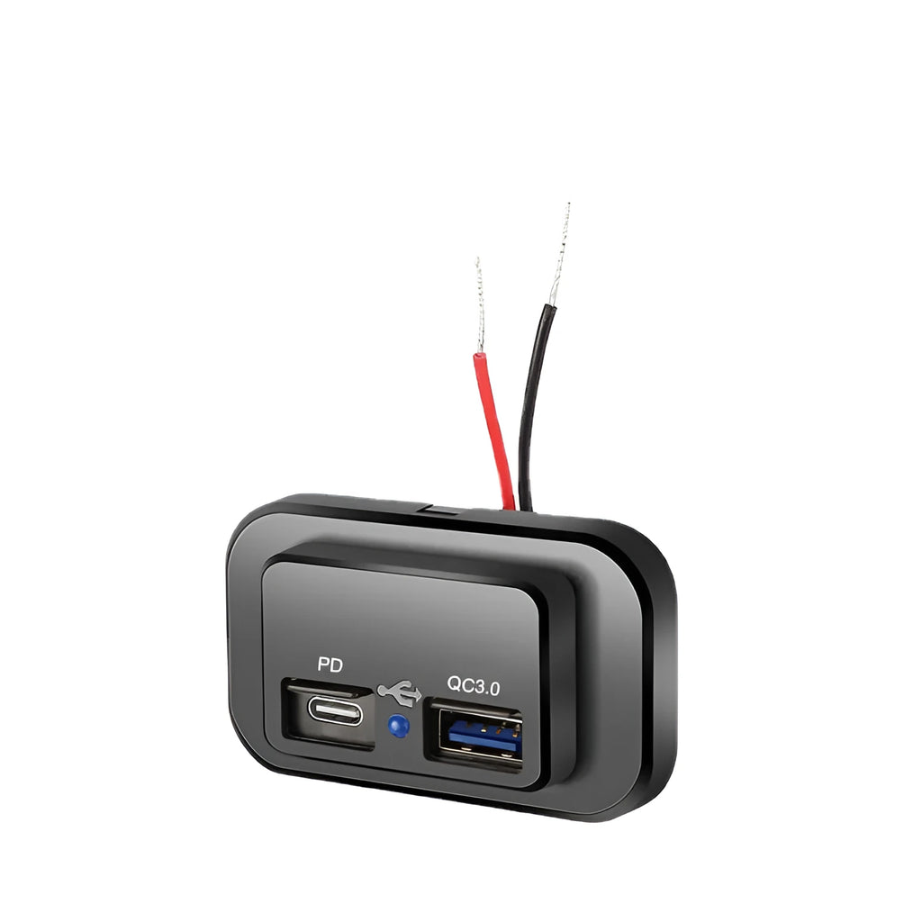 Black QC3.0 modified car charger with TYPE-C interface for 12V vehicle charging
