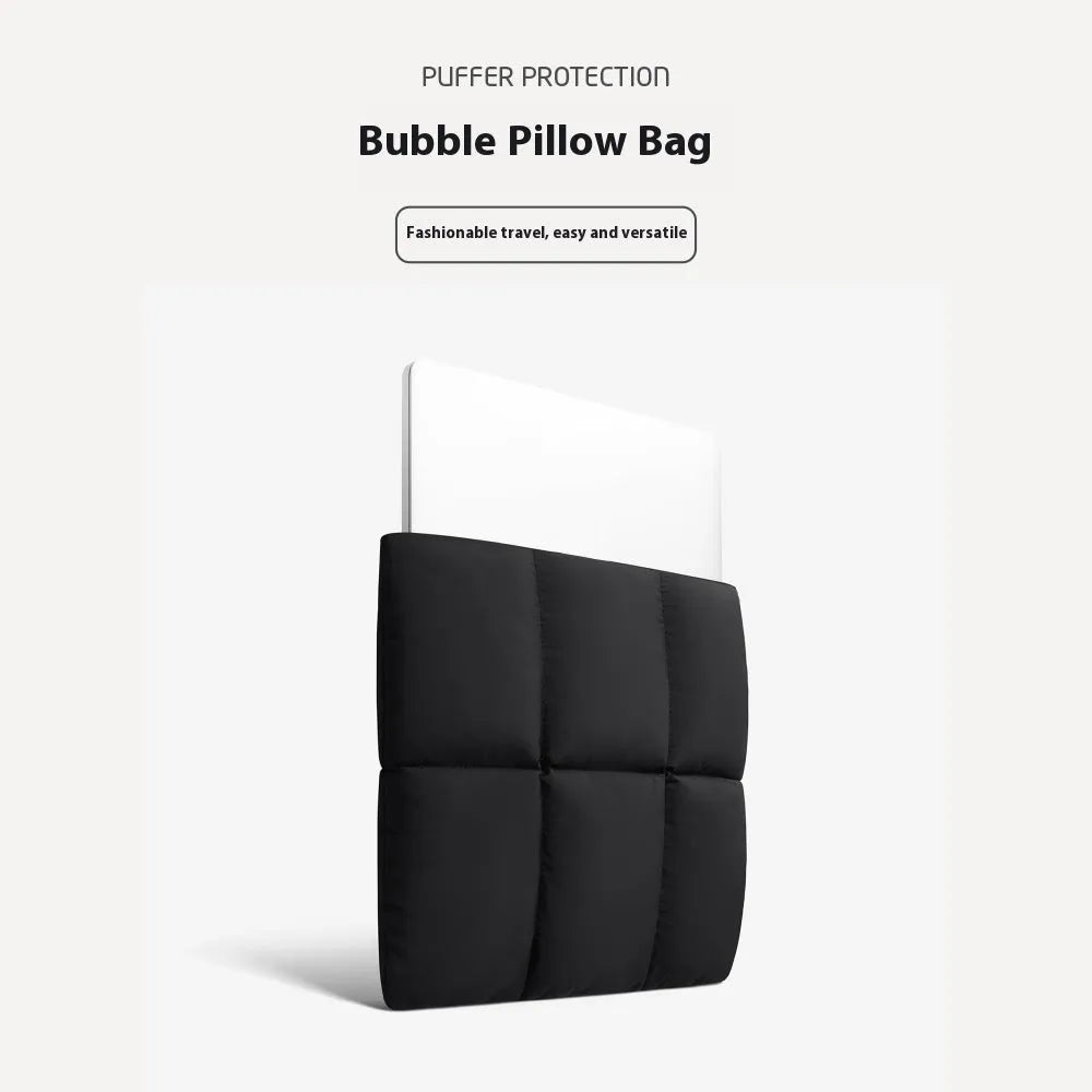 Soft fluffy laptop sleeve in black and khaki colours showing European American retro style design