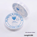 Reel of transparent white elastic fishing line for DIY jewellery and craft beading.