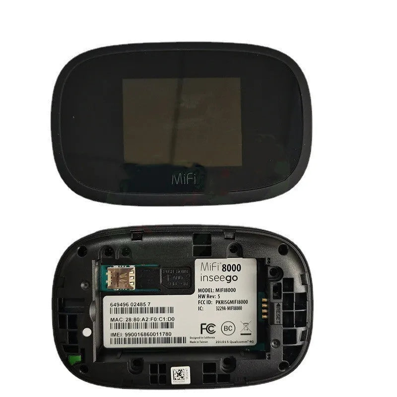 Black portable 4G wireless router with compact dimensions for mobile internet access