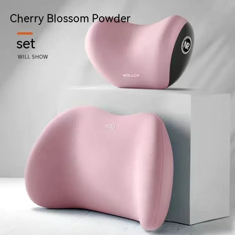 Car headrest and lumbar support pillow set with memory foam and milk silk cover in black