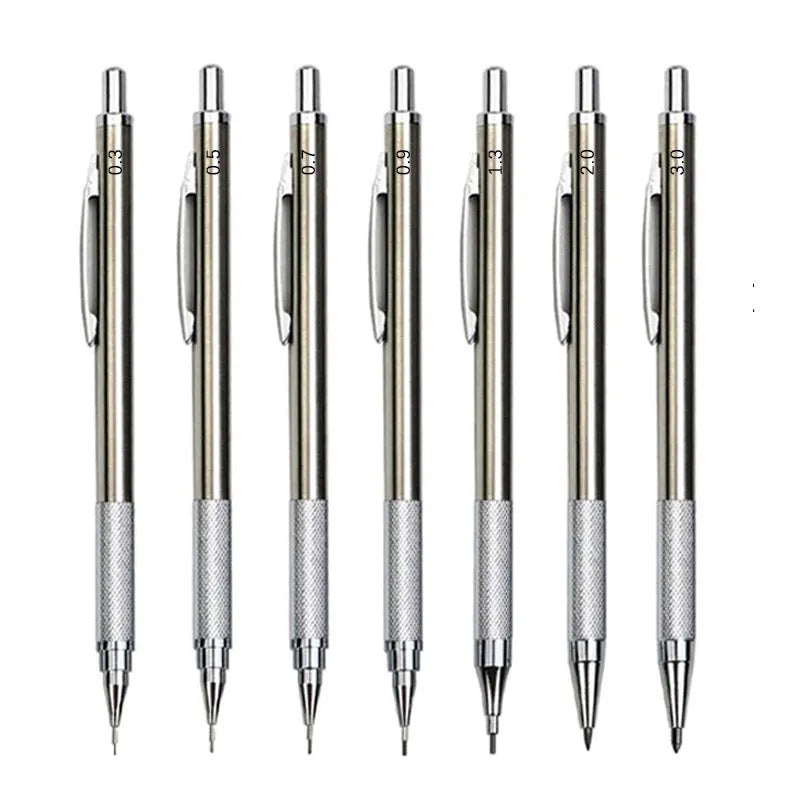 Metal automatic mechanical pencil with a choice of lead sizes including 0.5mm and 0.7mm, shown with a 2B refill.