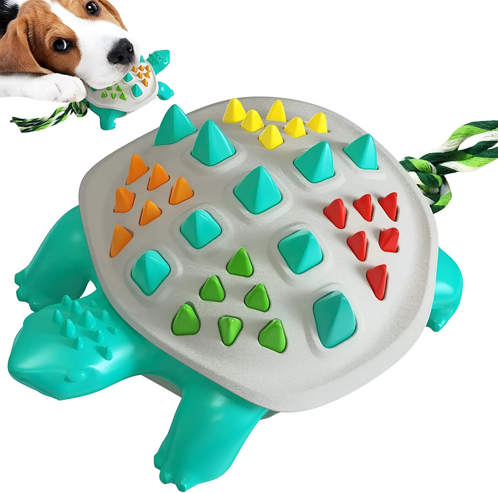 Natural rubber dog toothbrush chew toy with mint flavour and knot tail for dental cleaning and interactive play