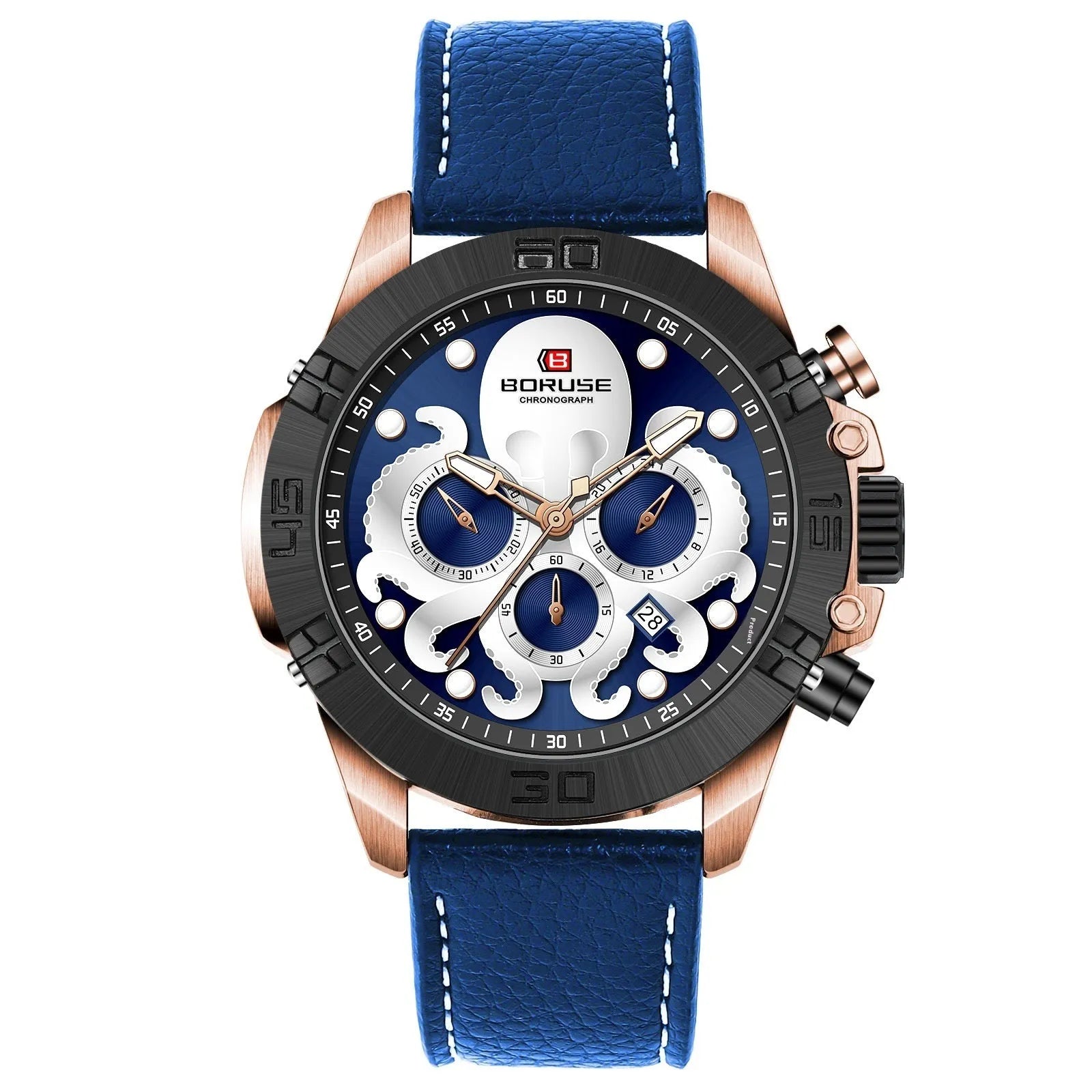Octopus Men's Waterproof Luminous Quartz Watch Blue Ribbon Blue Surface Casual Style