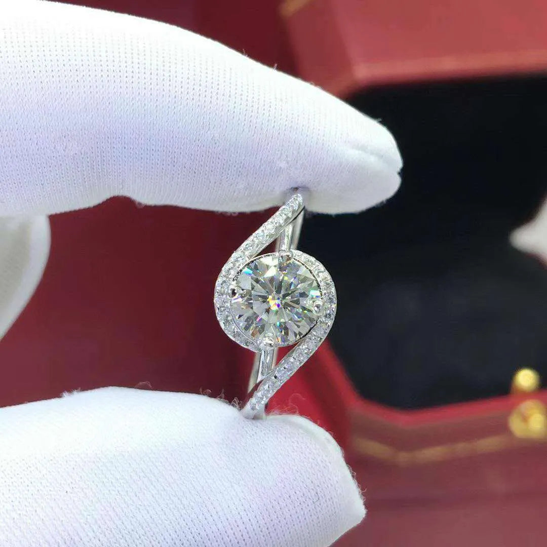 Synthetic Moissanite Angel Eyes Women's Ring Silver Adjustable Open Mouth Geometric Copper 2 Karat 8MM