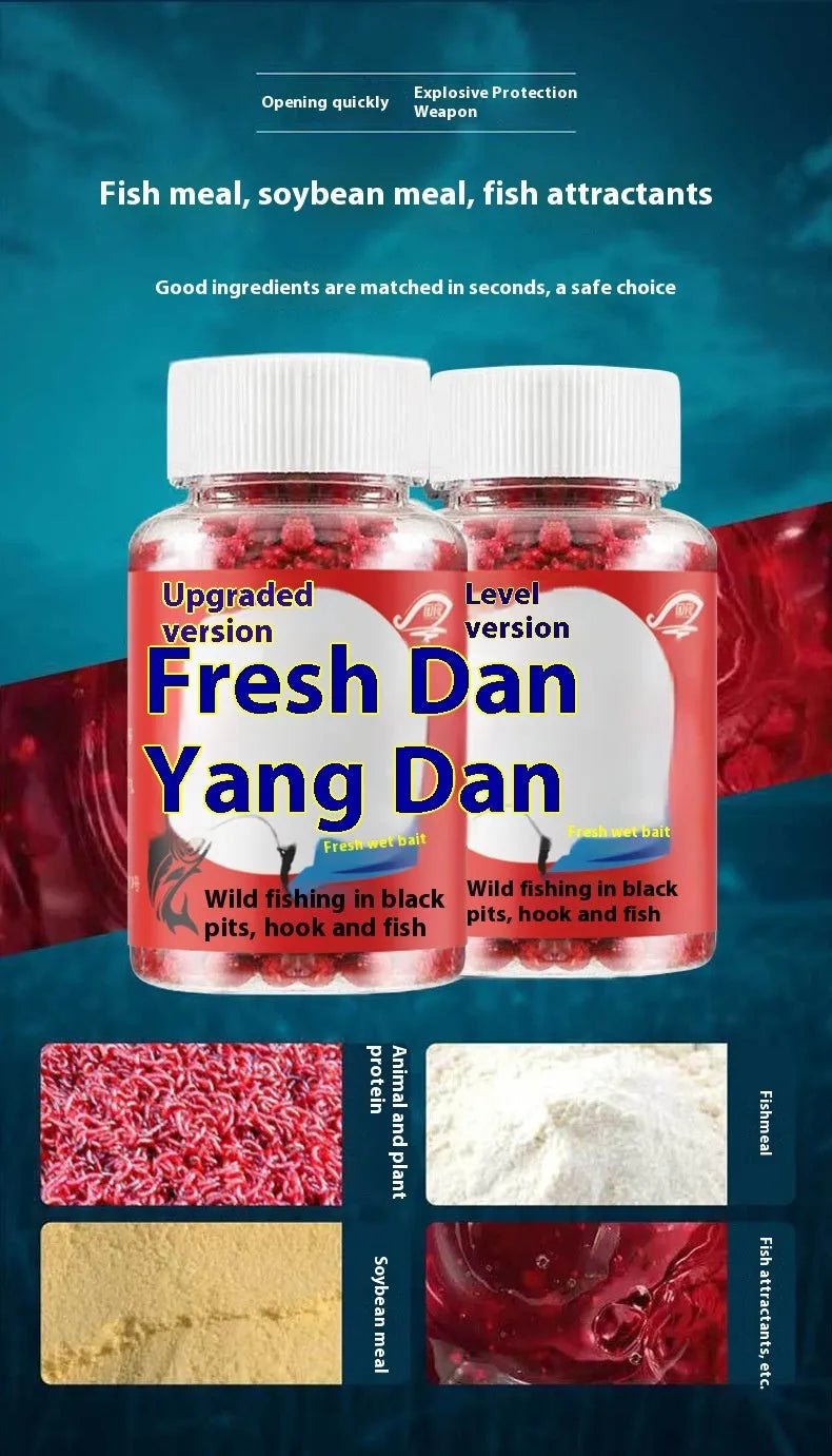 Fresh red fishing bait for crucian carp and grass carp in a bottle