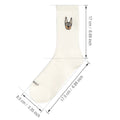 White cotton tube socks with printed white dog breed designs for students and everyday wear