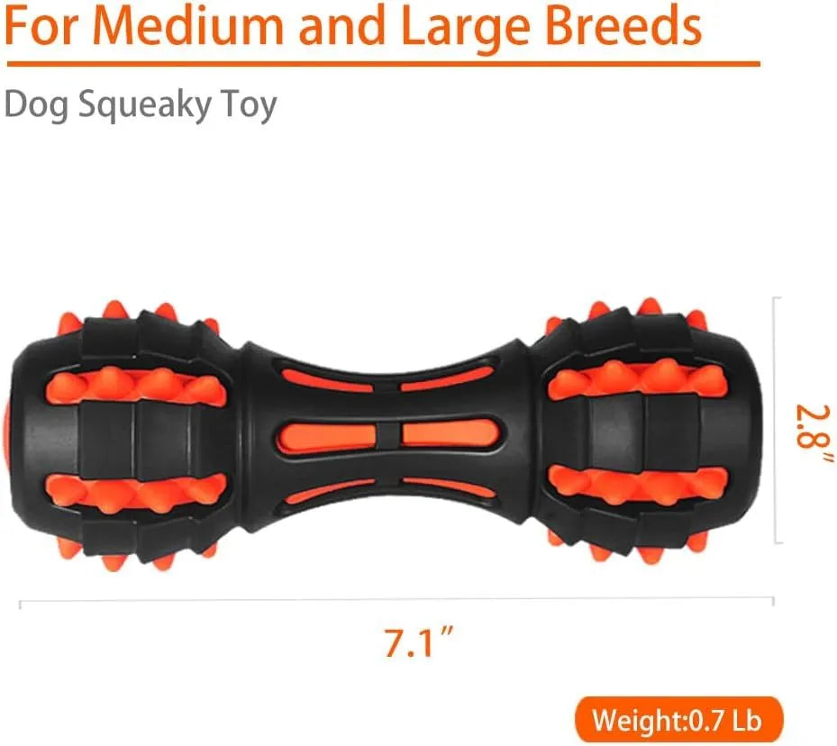 Red natural rubber dumbbell-shaped dog chew toy for medium and large breeds