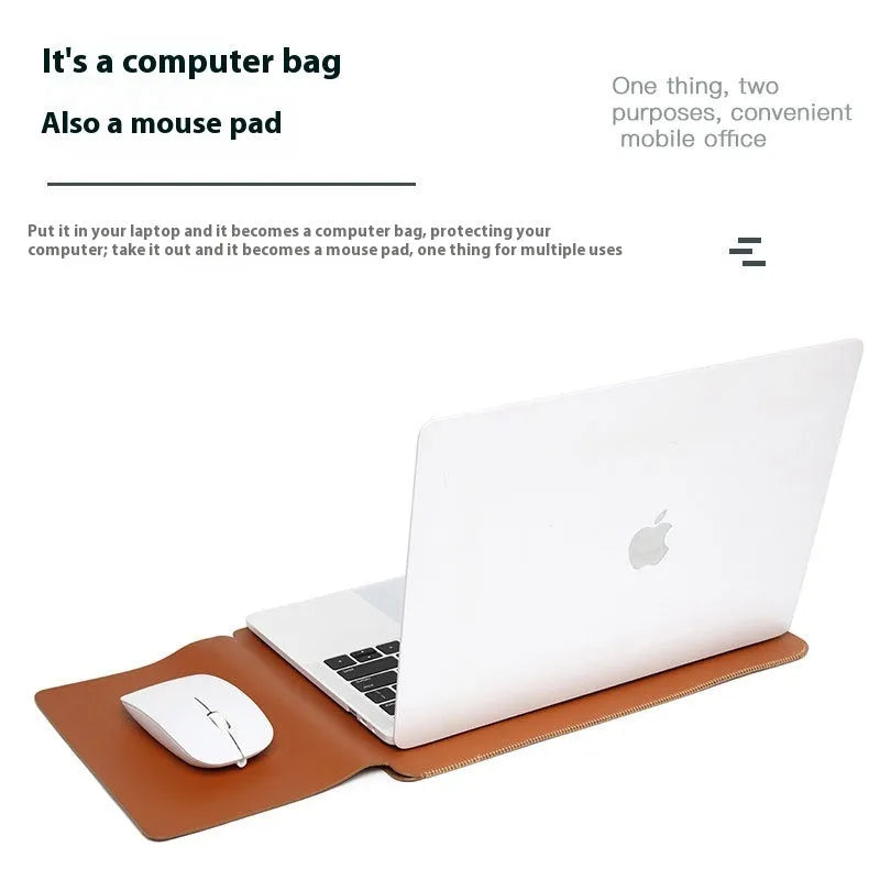Four-piece set of leather laptop edge protectors in apricot, brown, gray and light pink colours