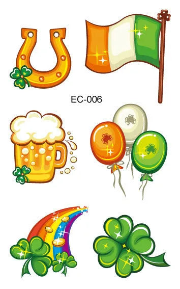 Children's temporary tattoo sticker with Irish festival flag and St Patrick's Day clover design