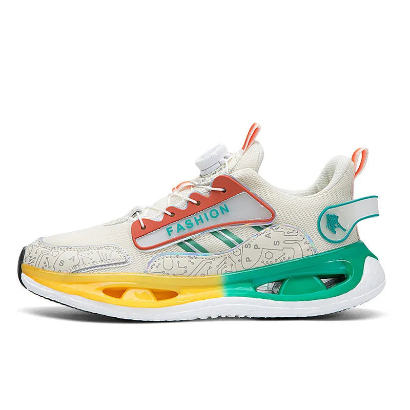 Men's low-top mesh sports shoes in solid colours with elastic band closure and a textured popcorn TPU sole.